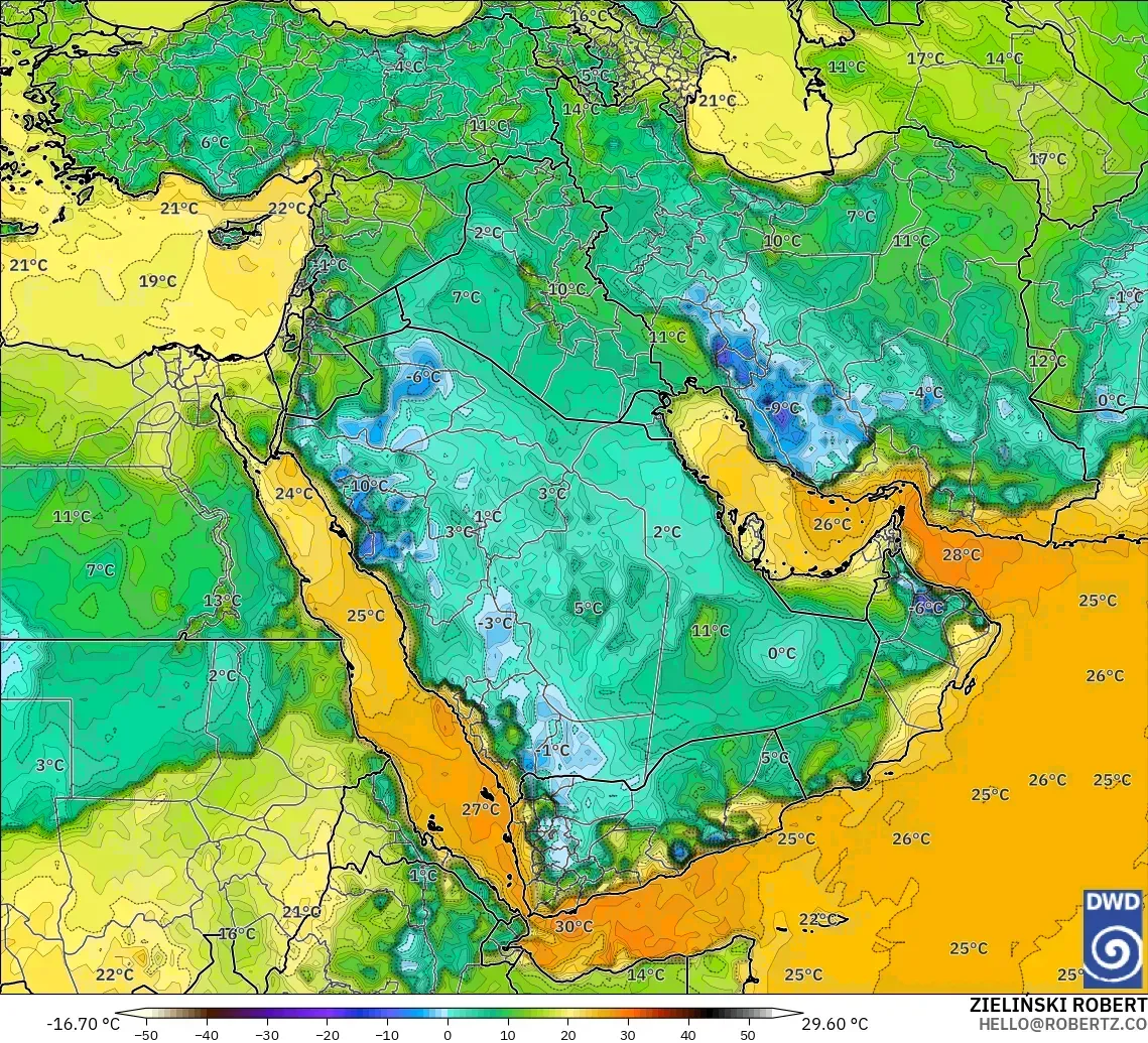 ICON model - Middle East, Dewpoint at 2m