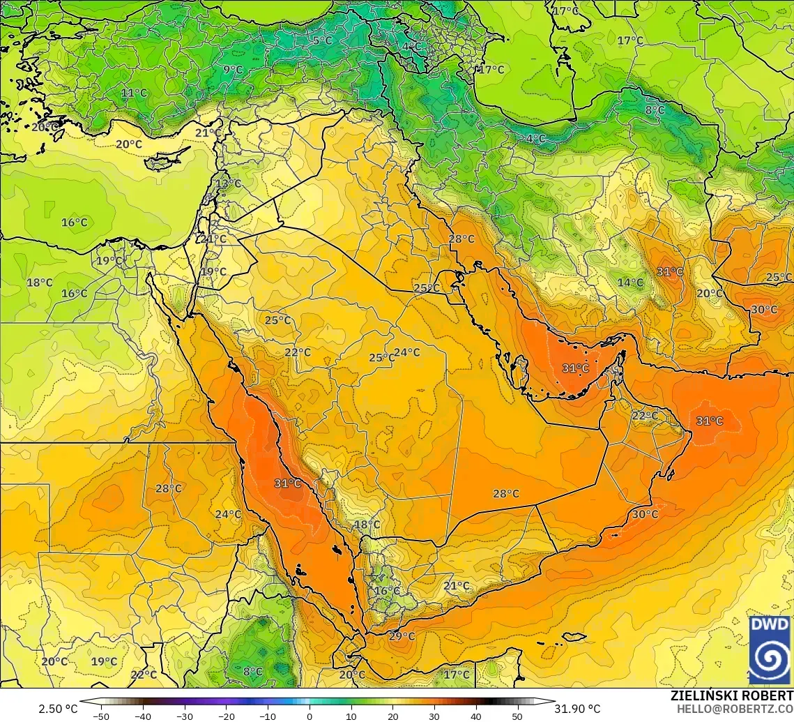 ICON model - Middle East, Temperature at 850hPa