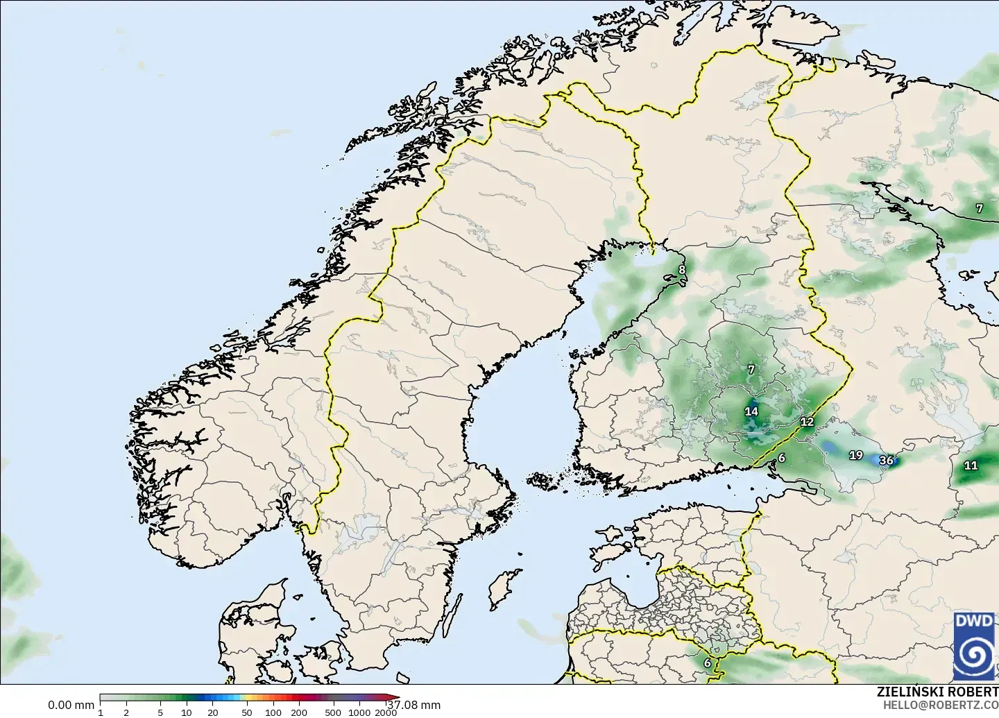 ICON model - Scandinavia, Precipitation Accumulation
