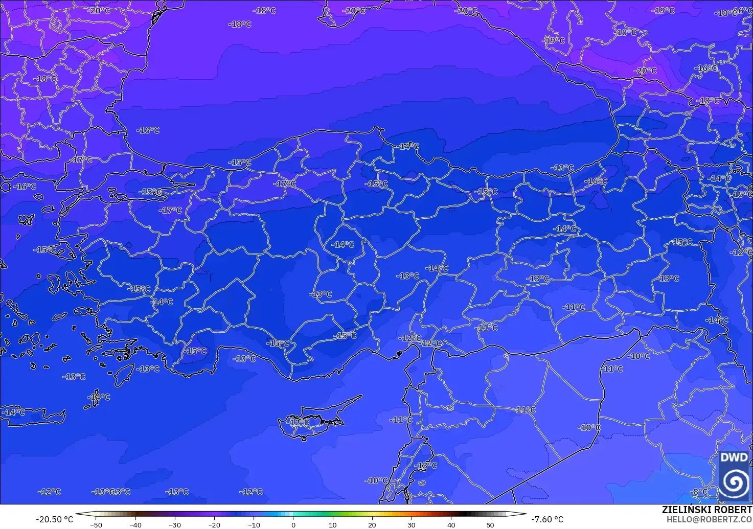 ICON model - Turkey, Temperature at 500hPa