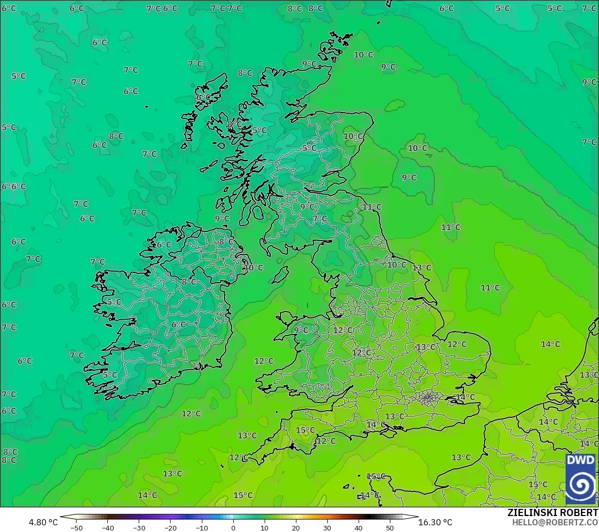 ICON model - United Kingdom, Temperature at 850hPa