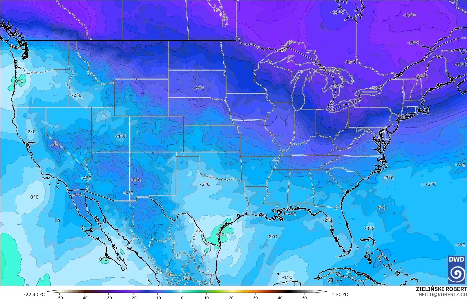 ICON model - United States, Temperature at 500hPa