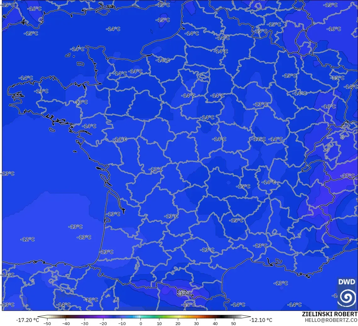 ICON model - France, Temperature at 500hPa