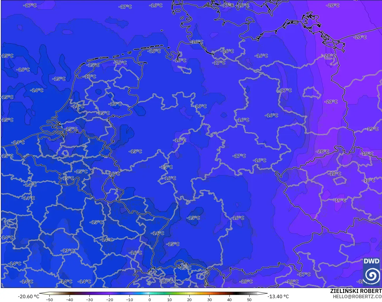 ICON model - Germany, Temperature at 500hPa
