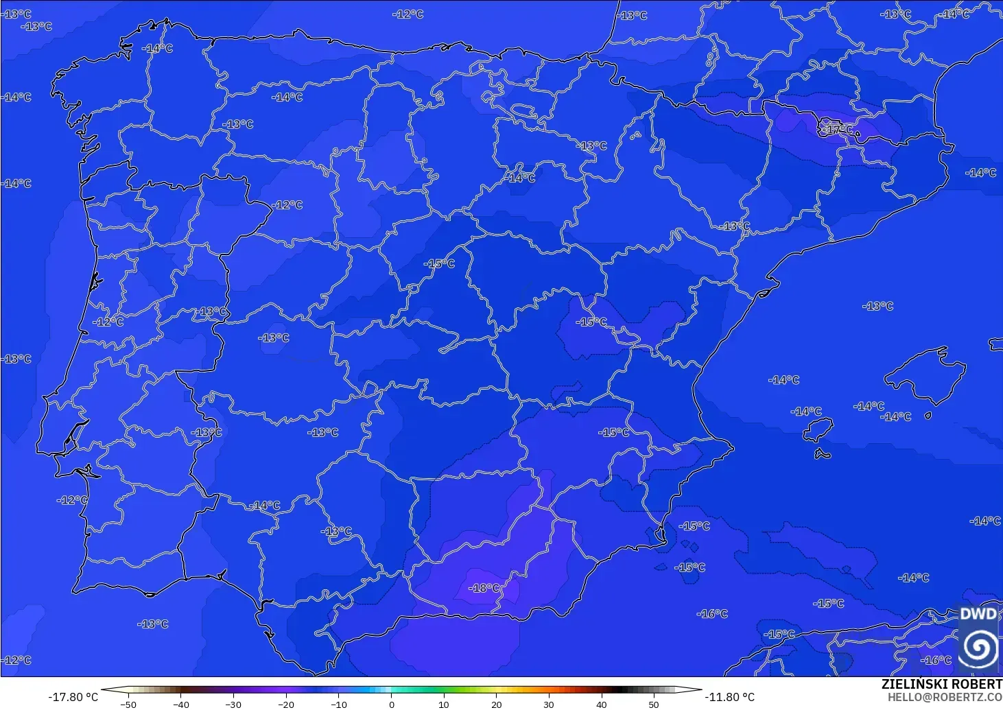 ICON model - Spain, Temperature at 500hPa