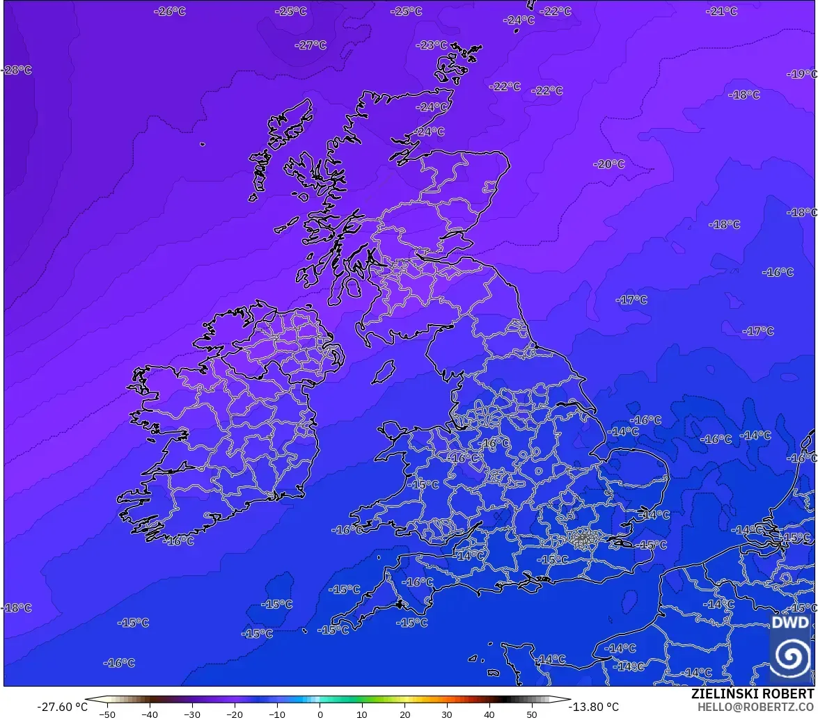 ICON model - United Kingdom, Temperature at 500hPa