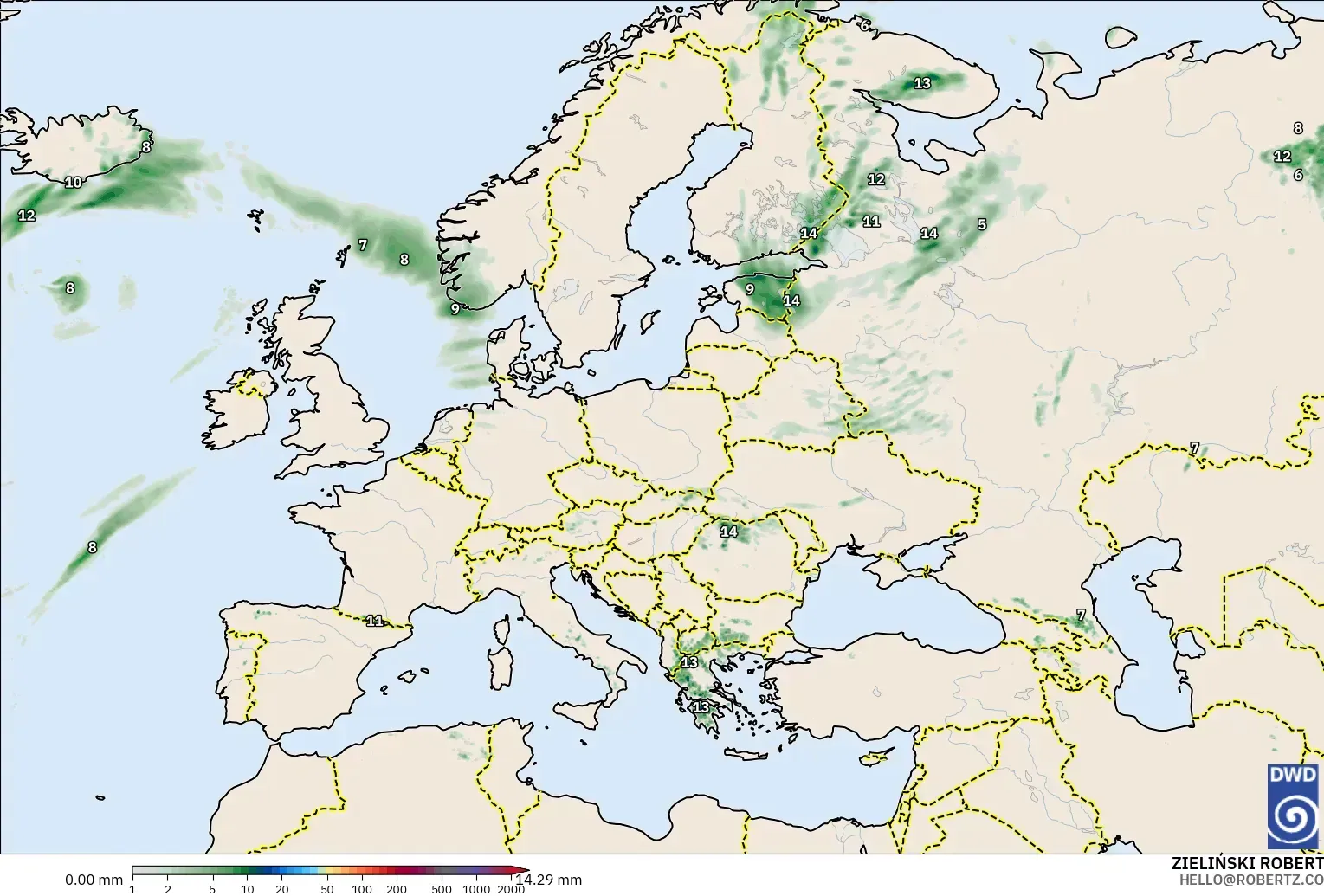 ICON model - Europe, Precipitation Accumulation