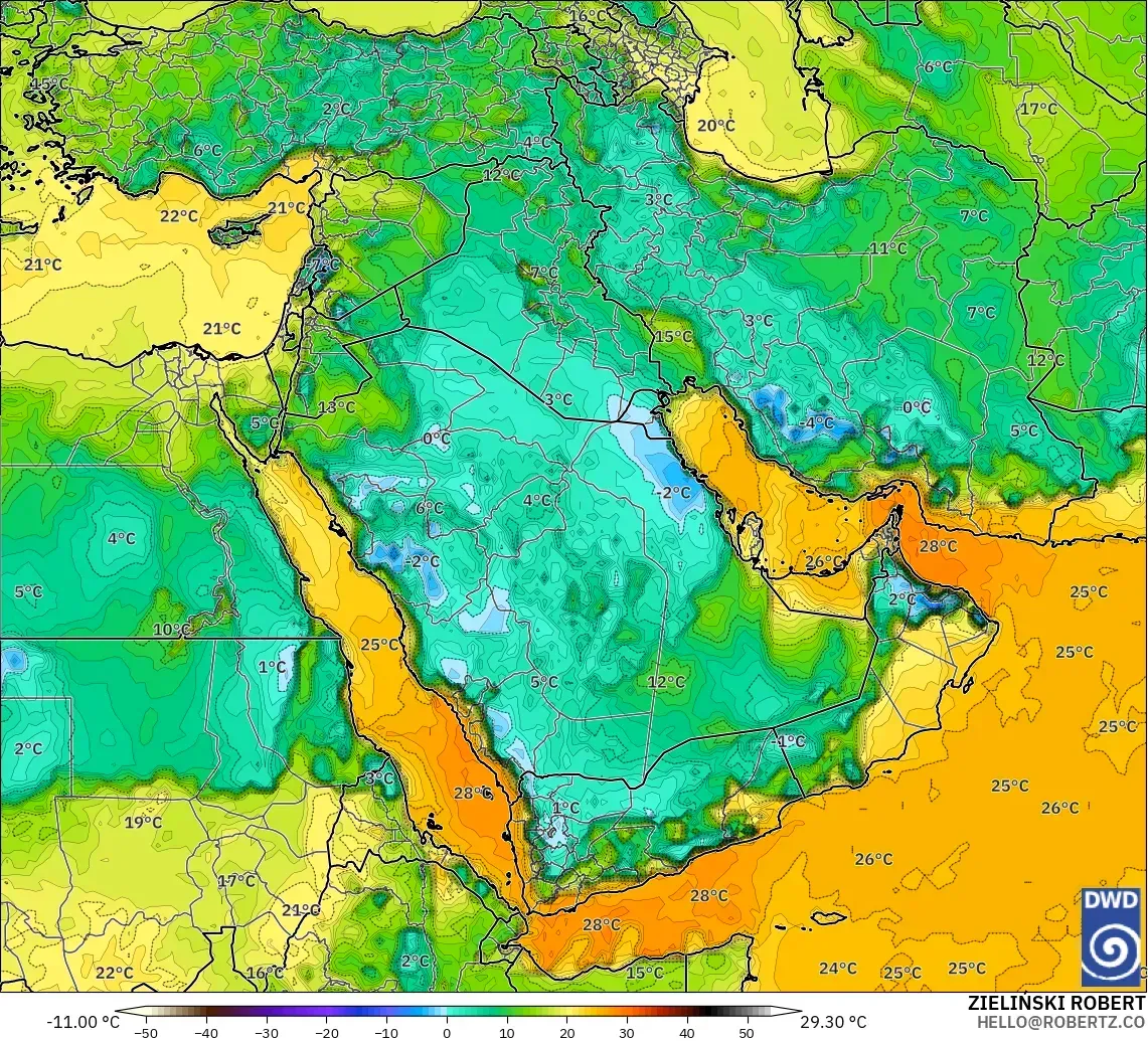 ICON model - Middle East, Dewpoint at 2m