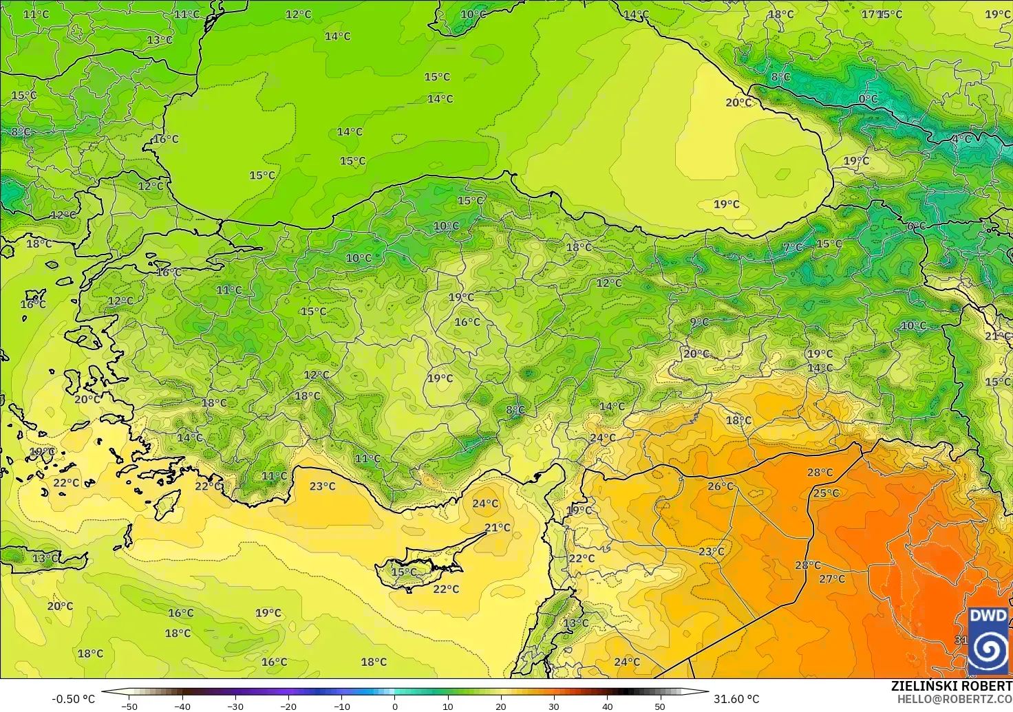 ICON model - Turkey, Temperature at 850hPa