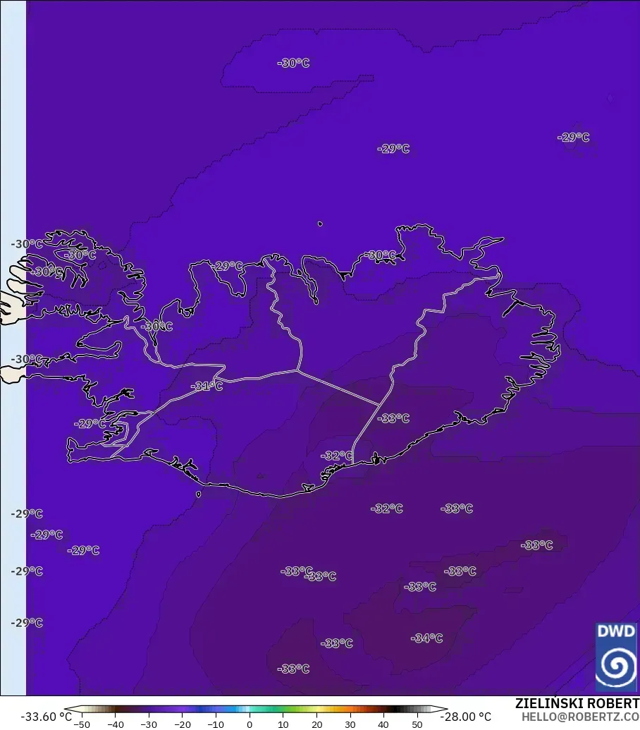 ICON model - Iceland, Temperature at 500hPa