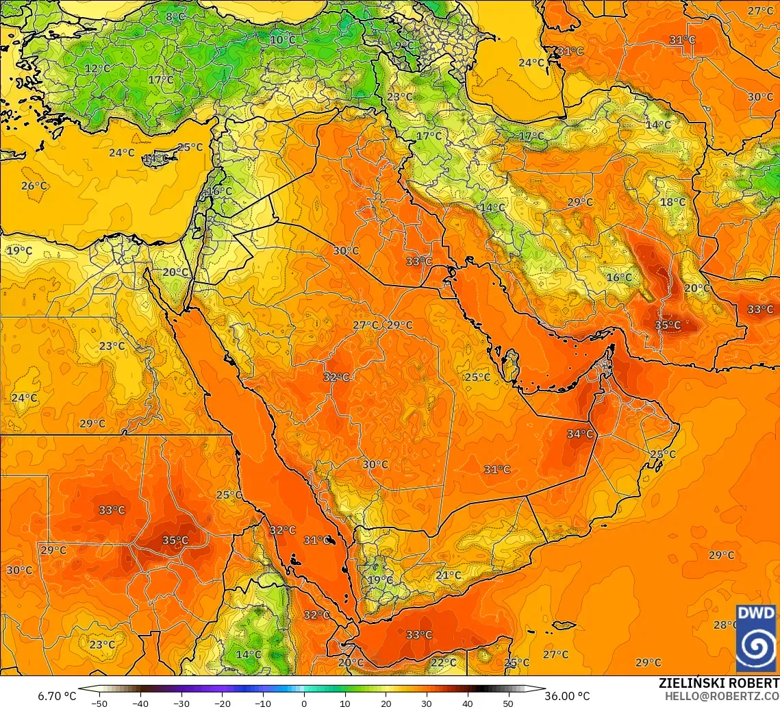 ICON model - Middle East, Temperature at 2m
