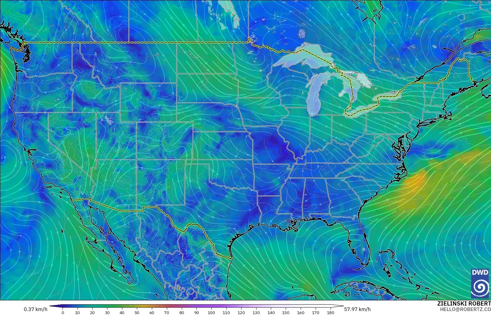 ICON model - United States, Wind at 10m