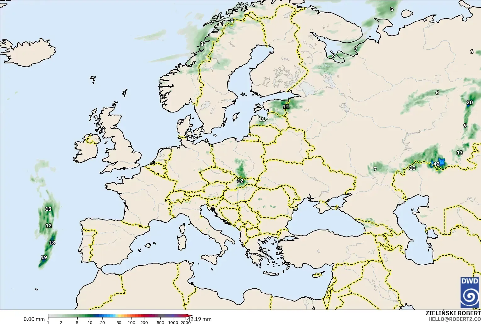 ICON model - Europe, Precipitation Accumulation