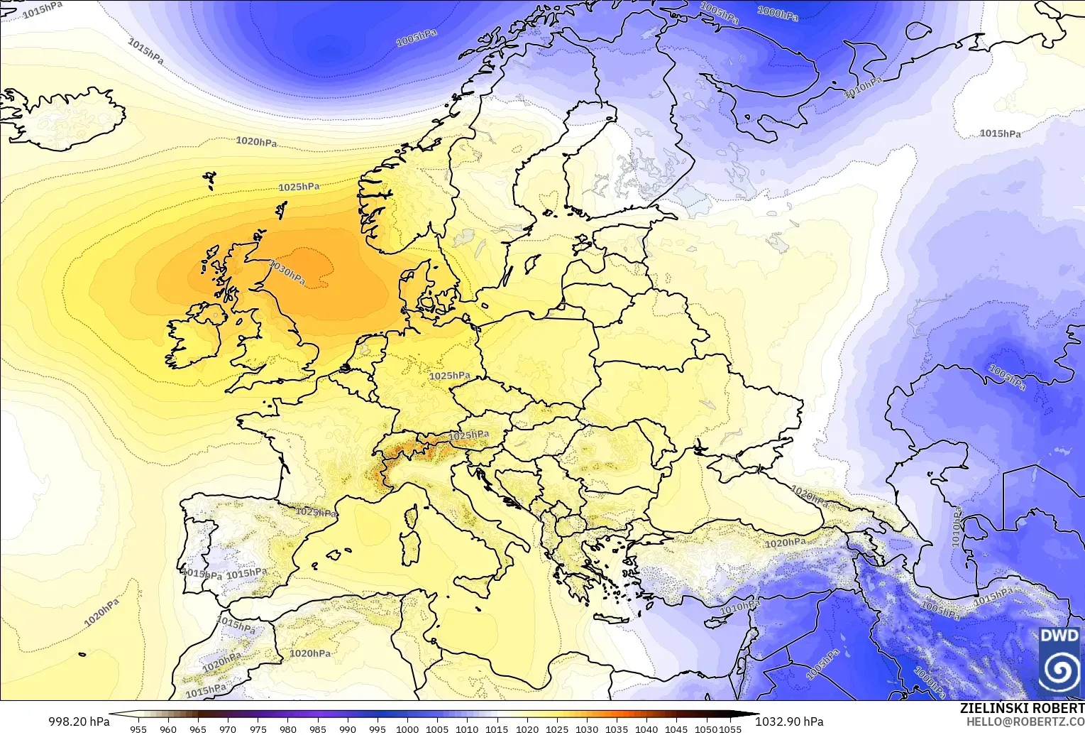 ICON model - Europe, Pressure