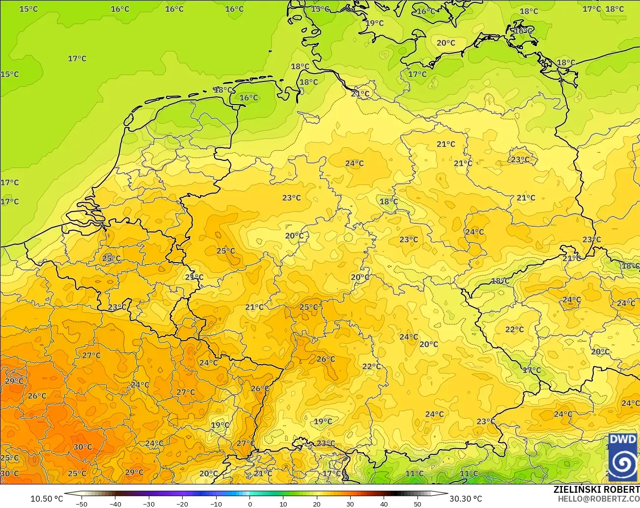 ICON model - Germany, Temperature at 2m