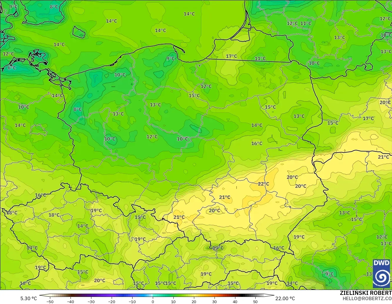 ICON model - Poland, Dewpoint at 2m