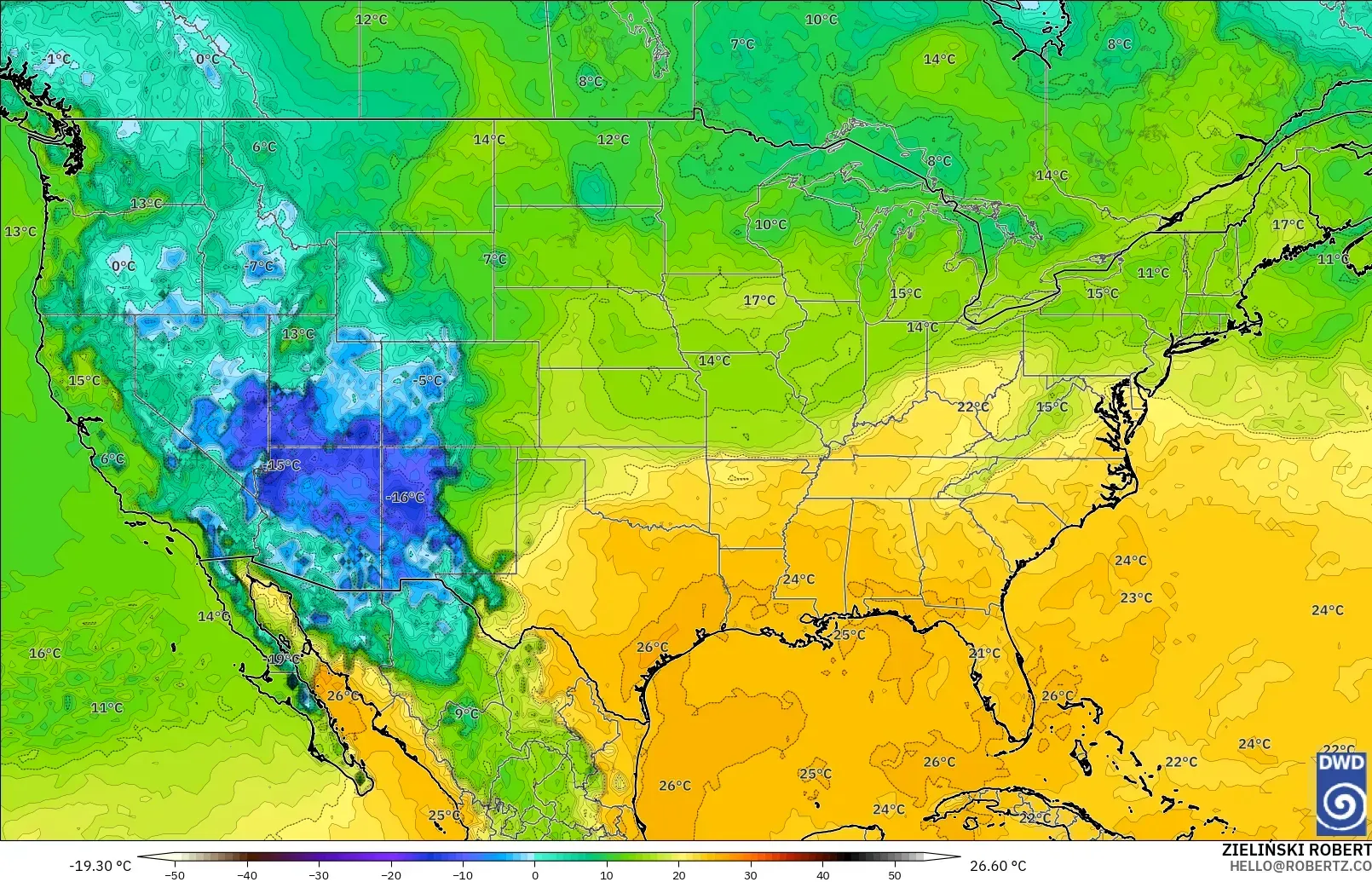 ICON model - United States, Dewpoint at 2m