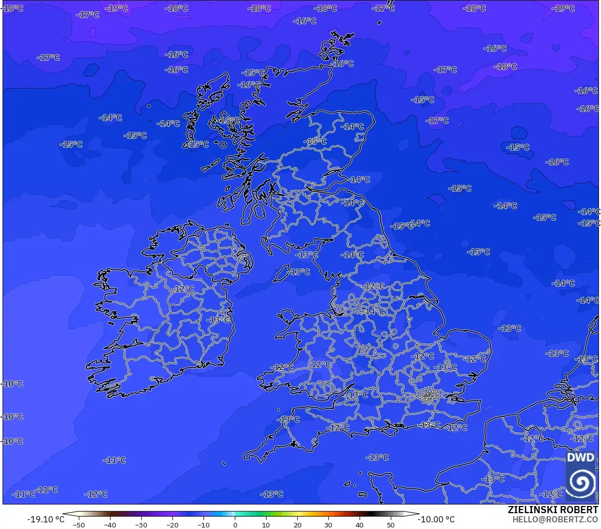 ICON model - United Kingdom, Temperature at 500hPa