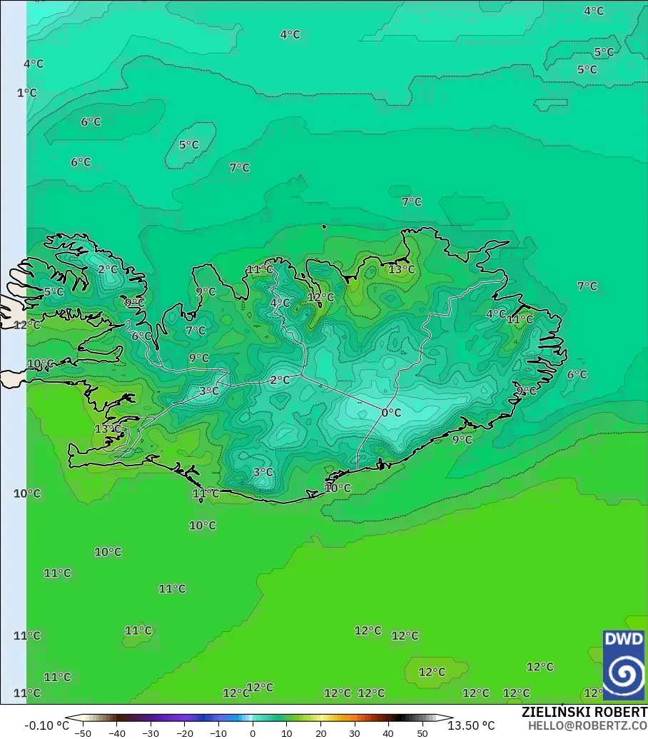 ICON model - Iceland, Temperature at 2m
