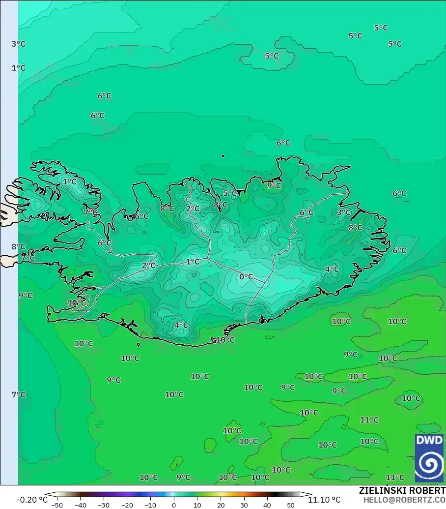 ICON model - Iceland, Dewpoint at 2m