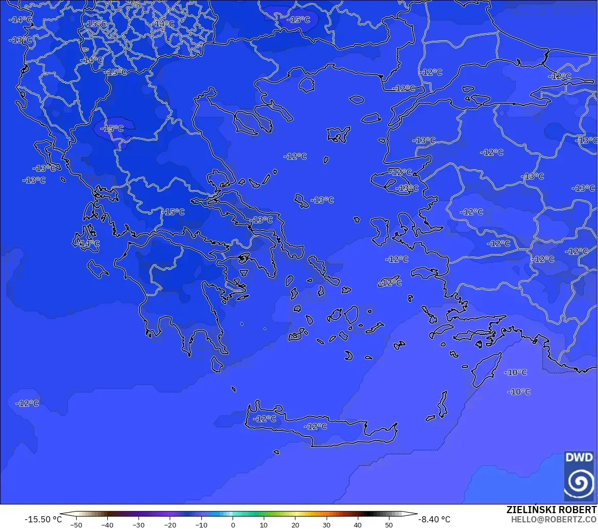 ICON model - Greece, Temperature at 500hPa