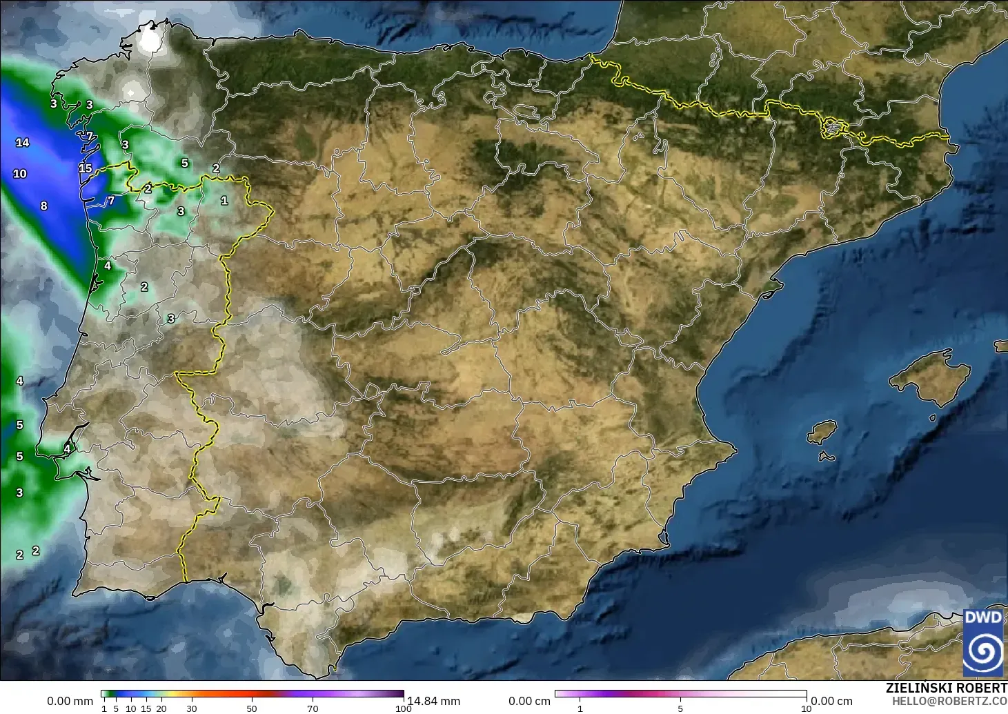 ICON model - Spain, Precipitation, Clouds, and Pressure