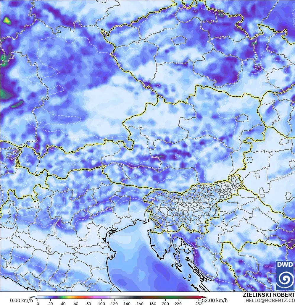 ICON model - Austria, Wind Gusts Peak