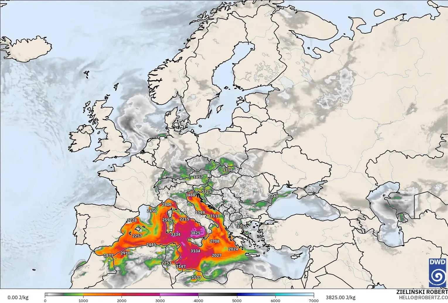 ICON model - Europe, CAPE