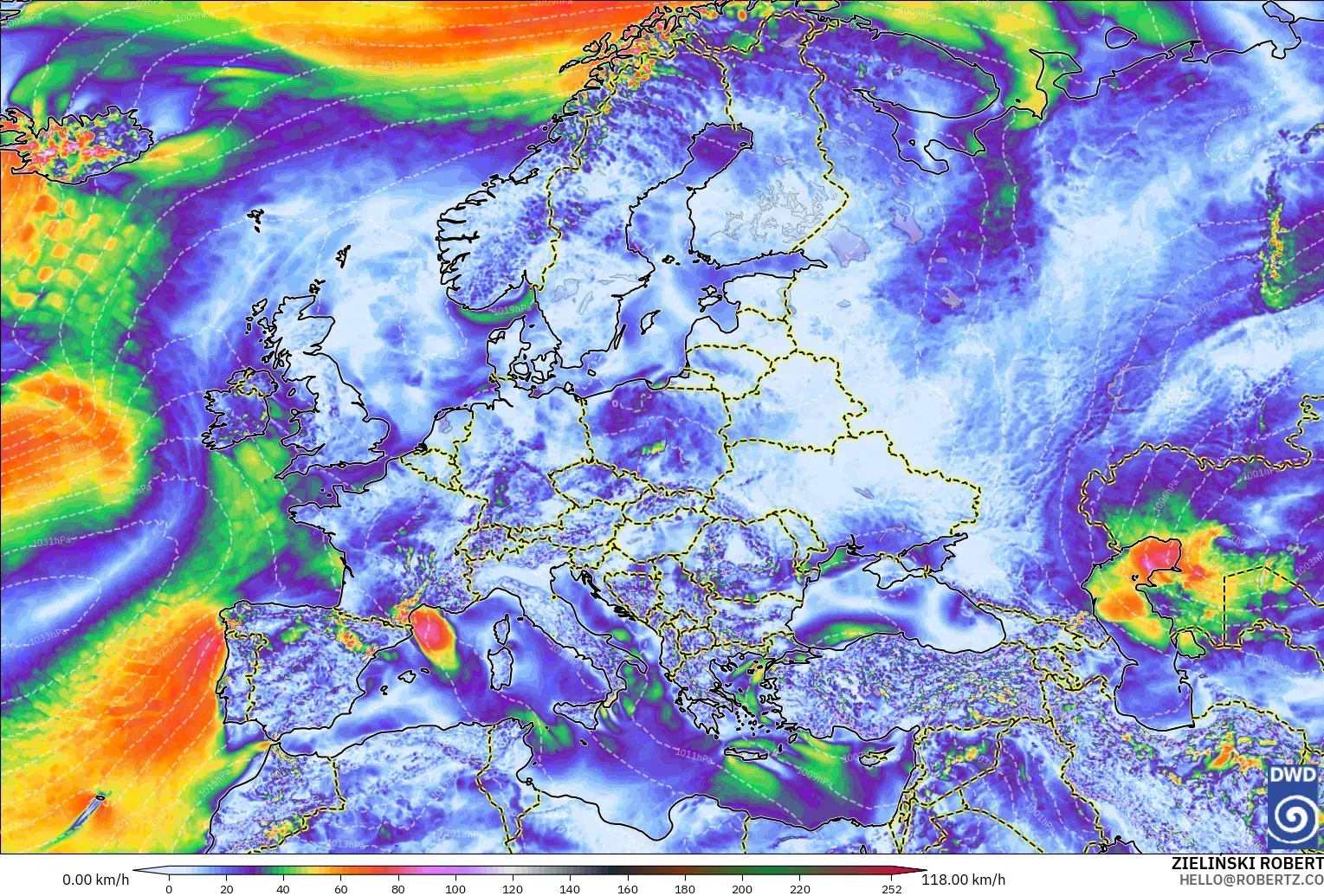 ICON model - Europe, Wind Gusts