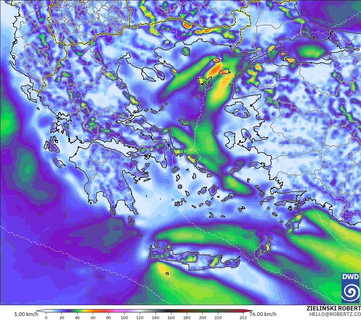 ICON model - Greece, Wind Gusts Peak