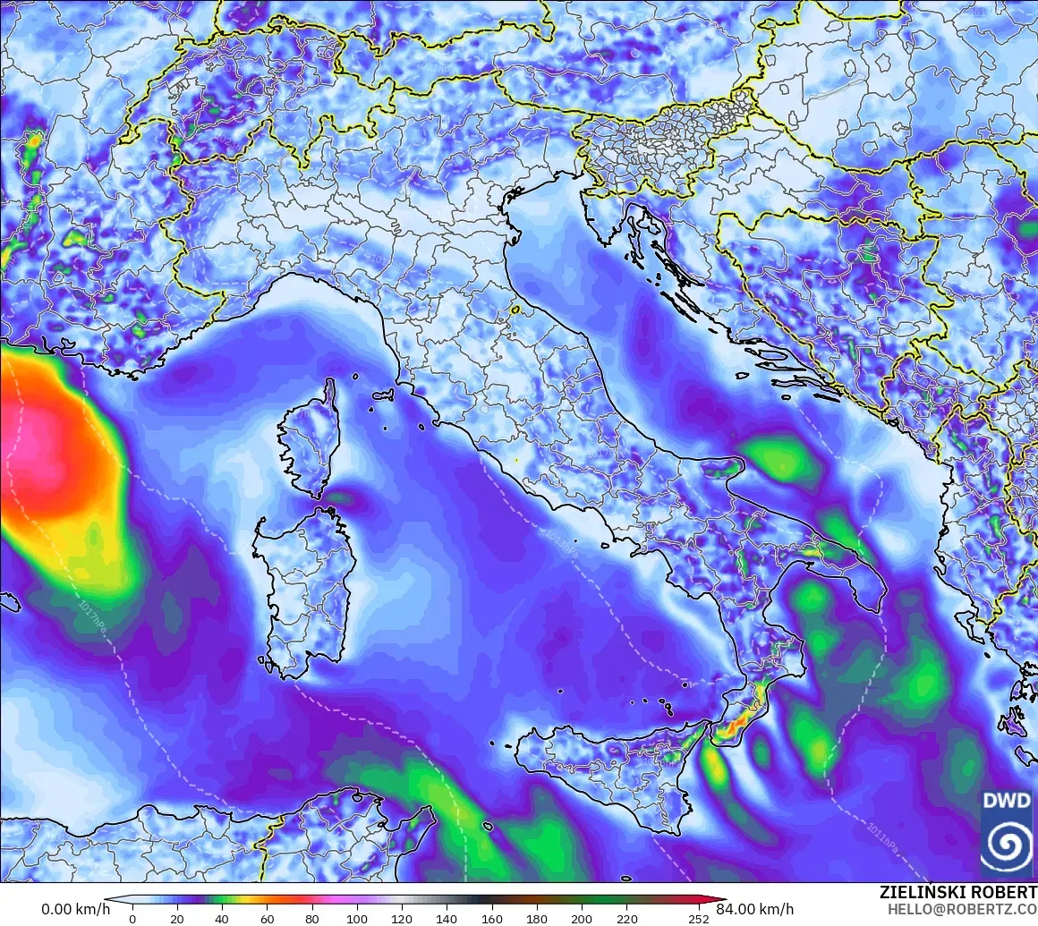 ICON model - Italy, Wind Gusts Peak