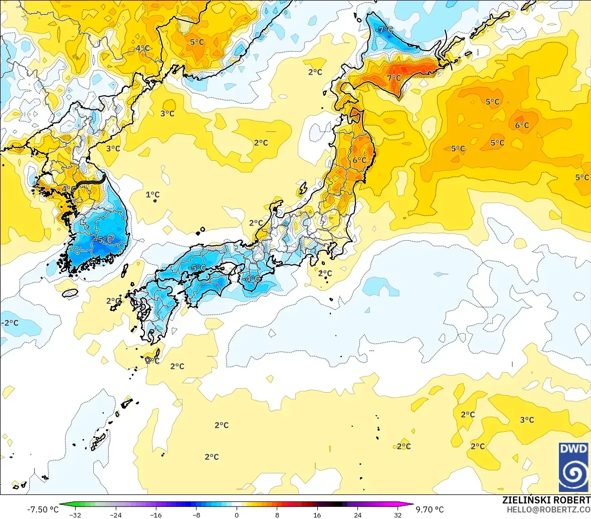 ICON model - Japan, Temperature at 2m Anomaly