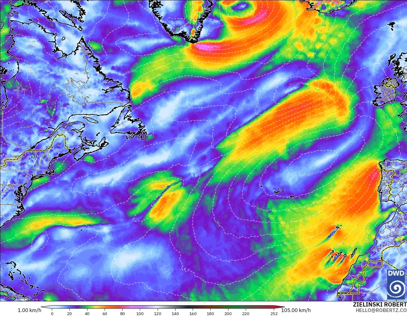 ICON model - North Atlantic, Wind Gusts