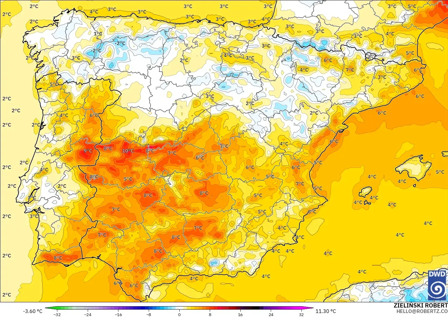ICON model - Spain, Temperature at 2m Anomaly