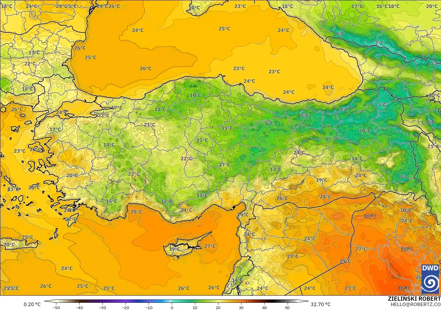 ICON model - Turkey, Temperature at 2m