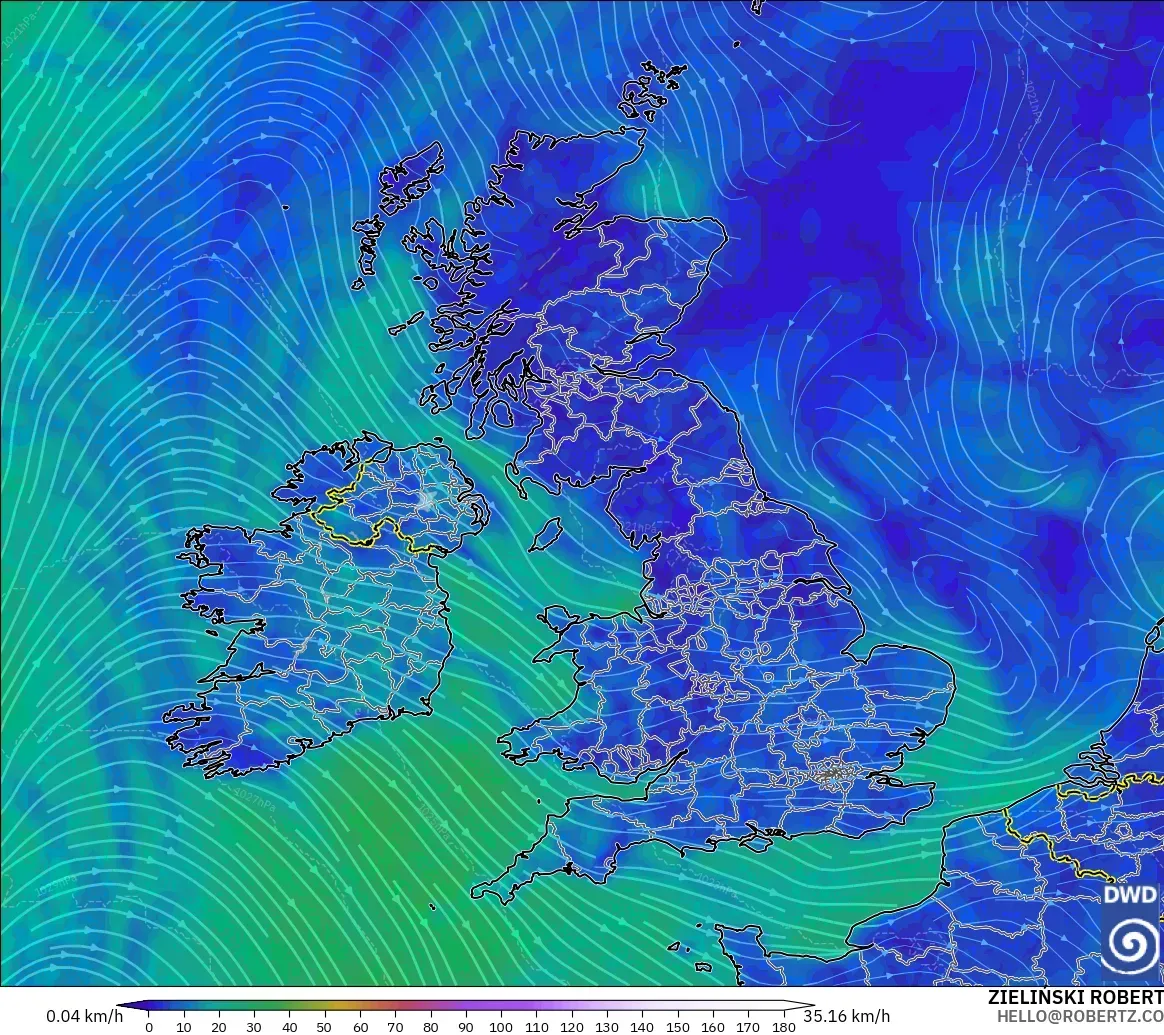 ICON model - United Kingdom, Wind at 10m