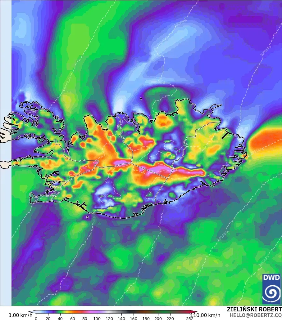ICON model - Iceland, Wind Gusts Peak