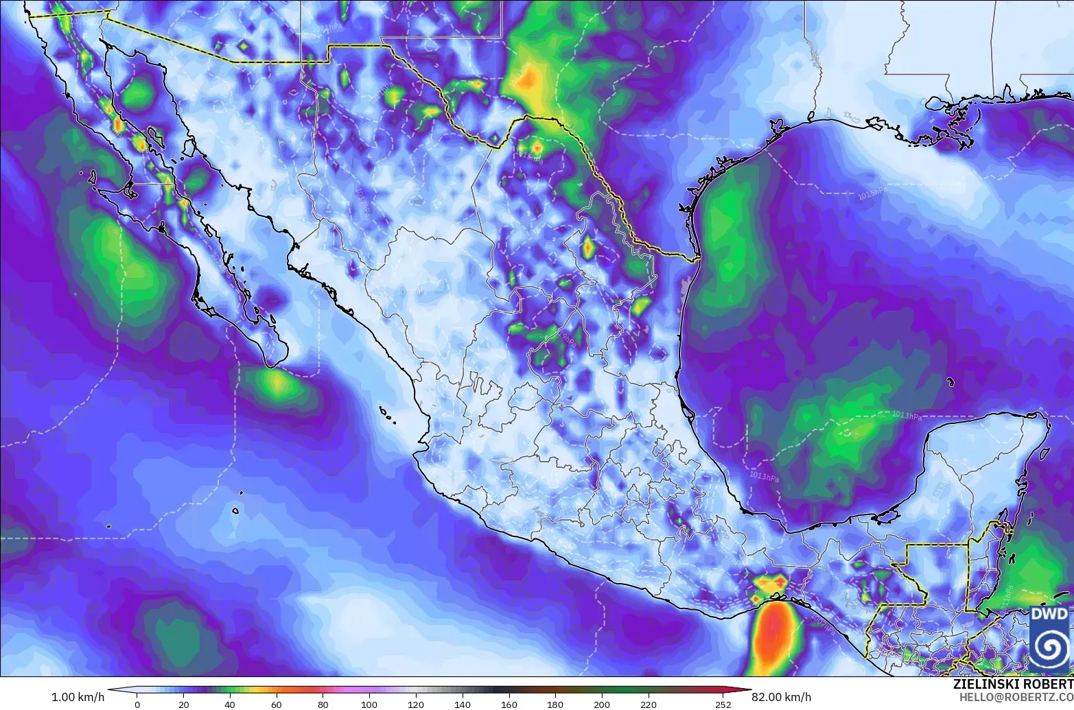ICON model - Mexico, Wind Gusts Peak