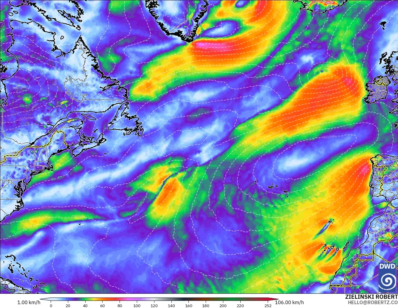 ICON model - North Atlantic, Wind Gusts Peak