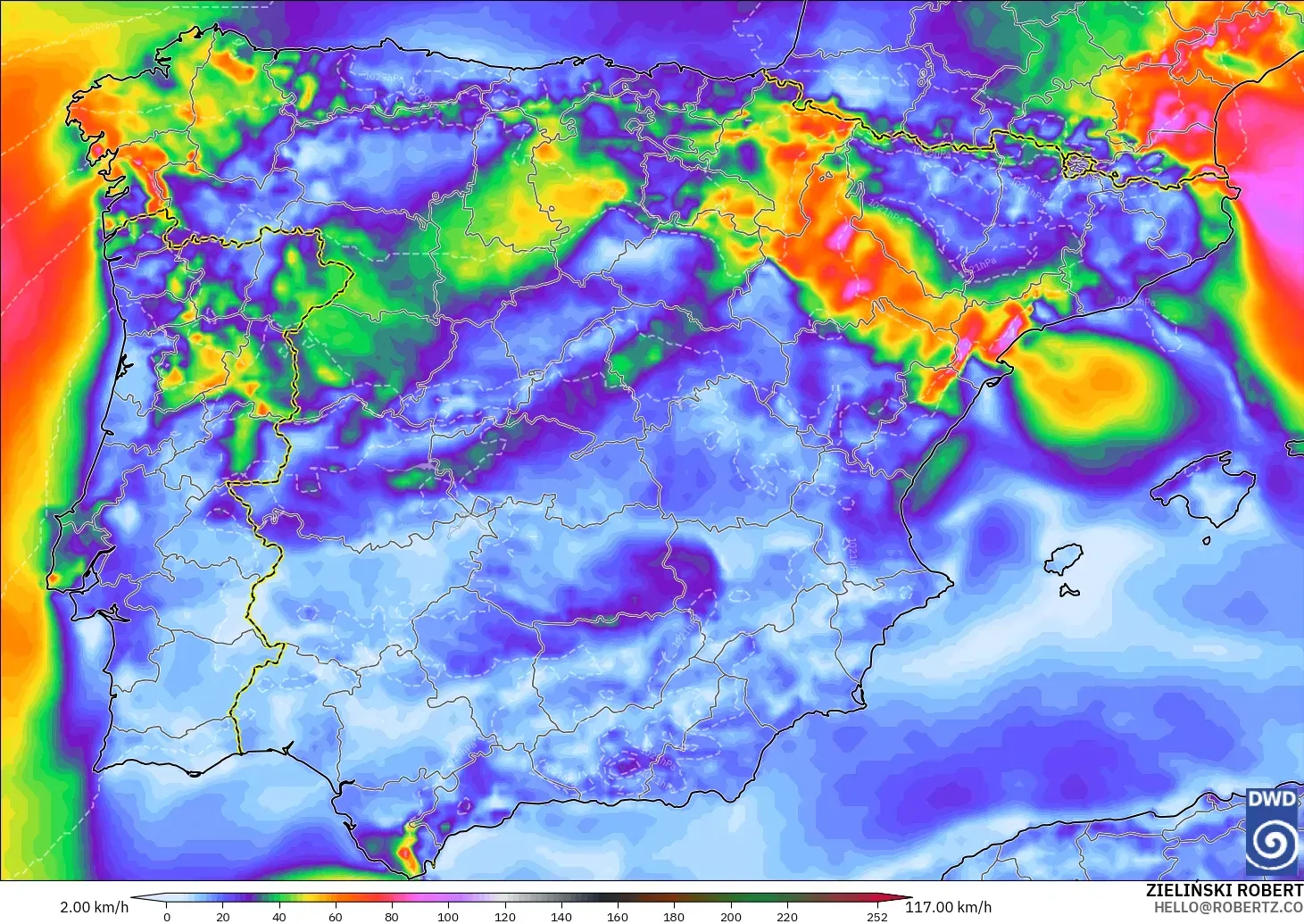 ICON model - Spain, Wind Gusts Peak