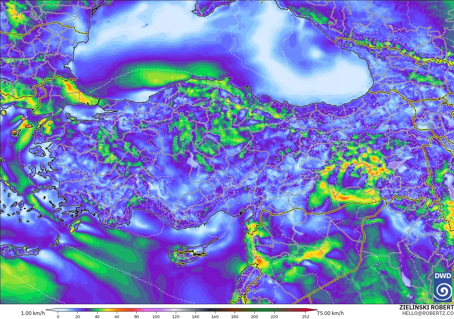 ICON model - Turkey, Wind Gusts Peak