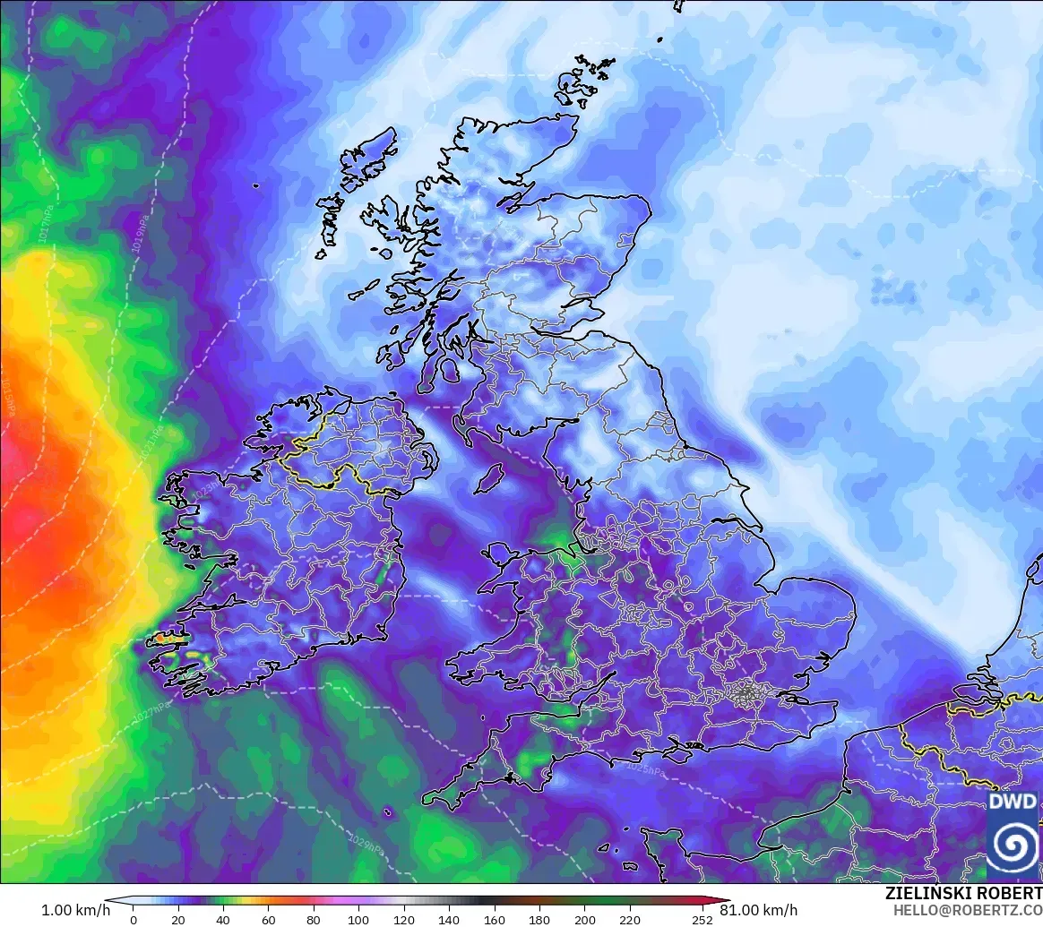 ICON model - United Kingdom, Wind Gusts Peak