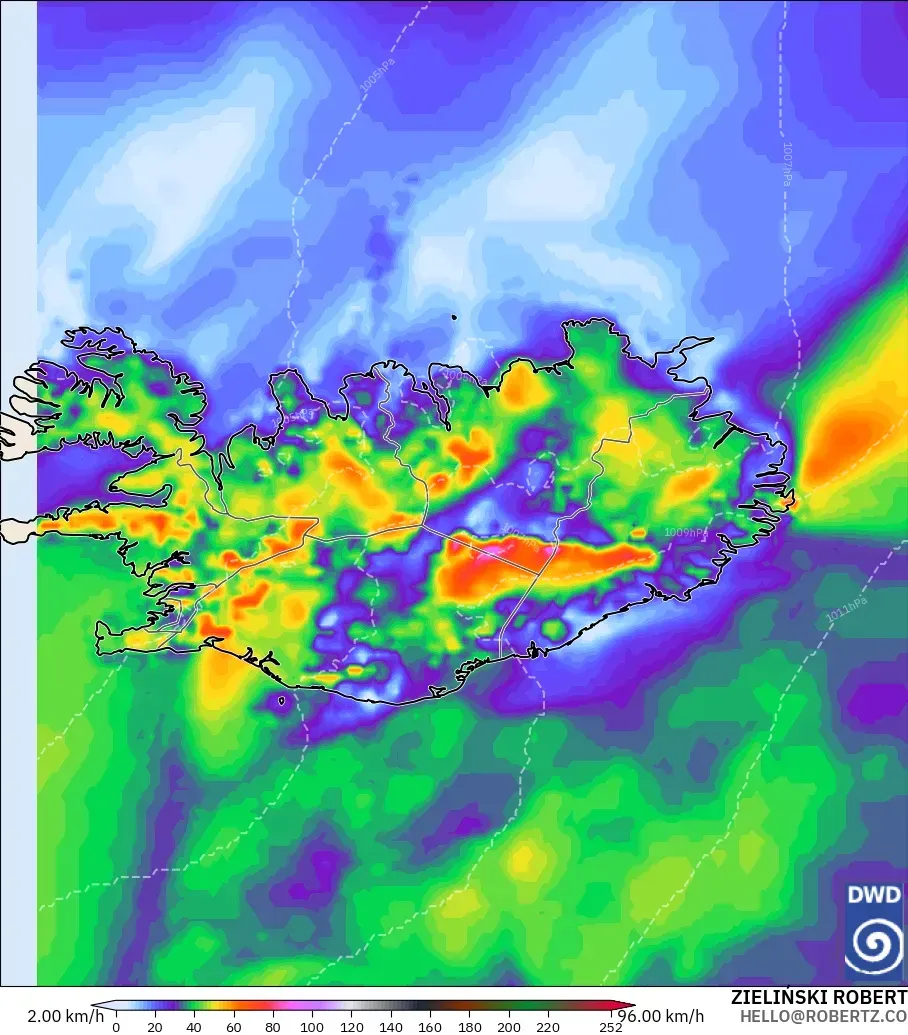 ICON model - Iceland, Wind Gusts Peak