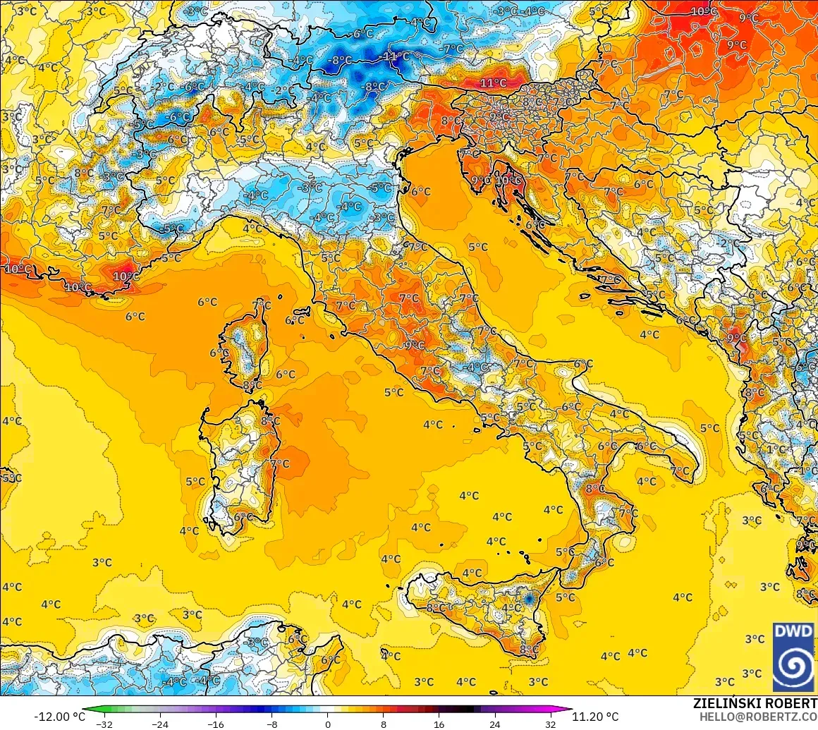 ICON model - Italy, Temperature at 2m Anomaly