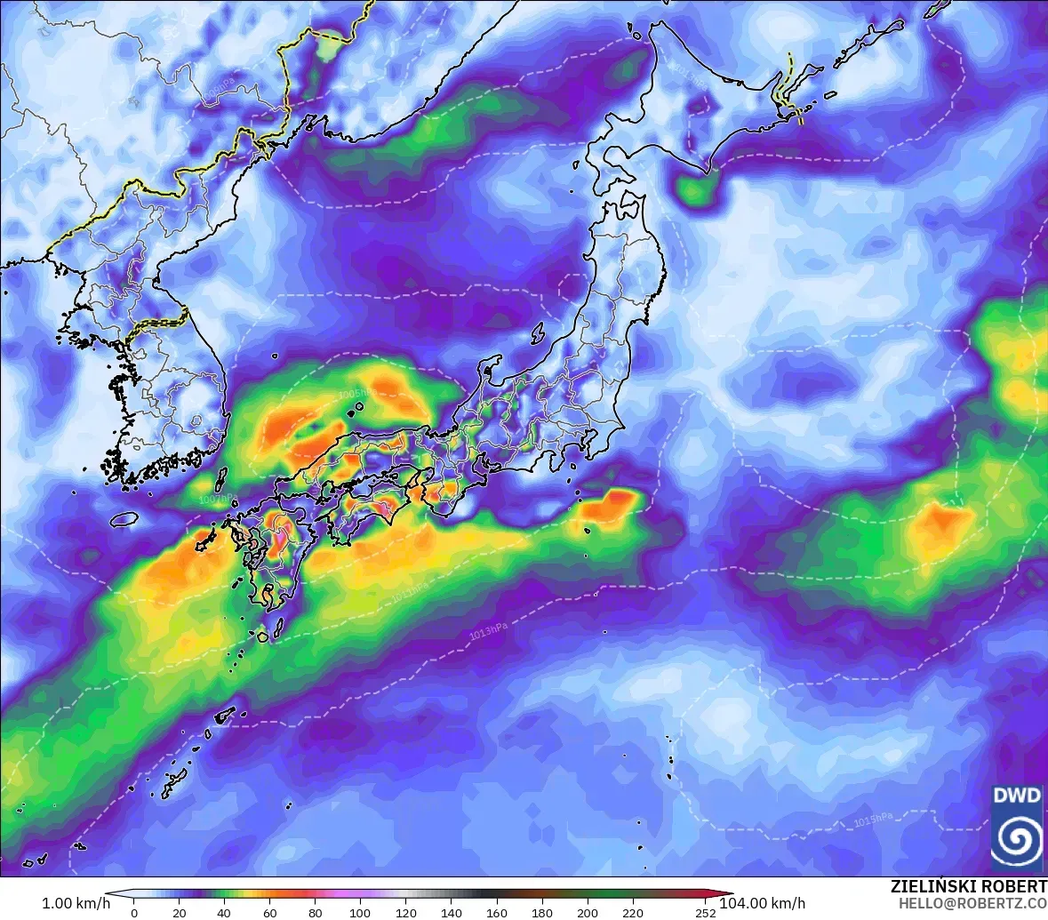 ICON model - Japan, Wind Gusts Peak