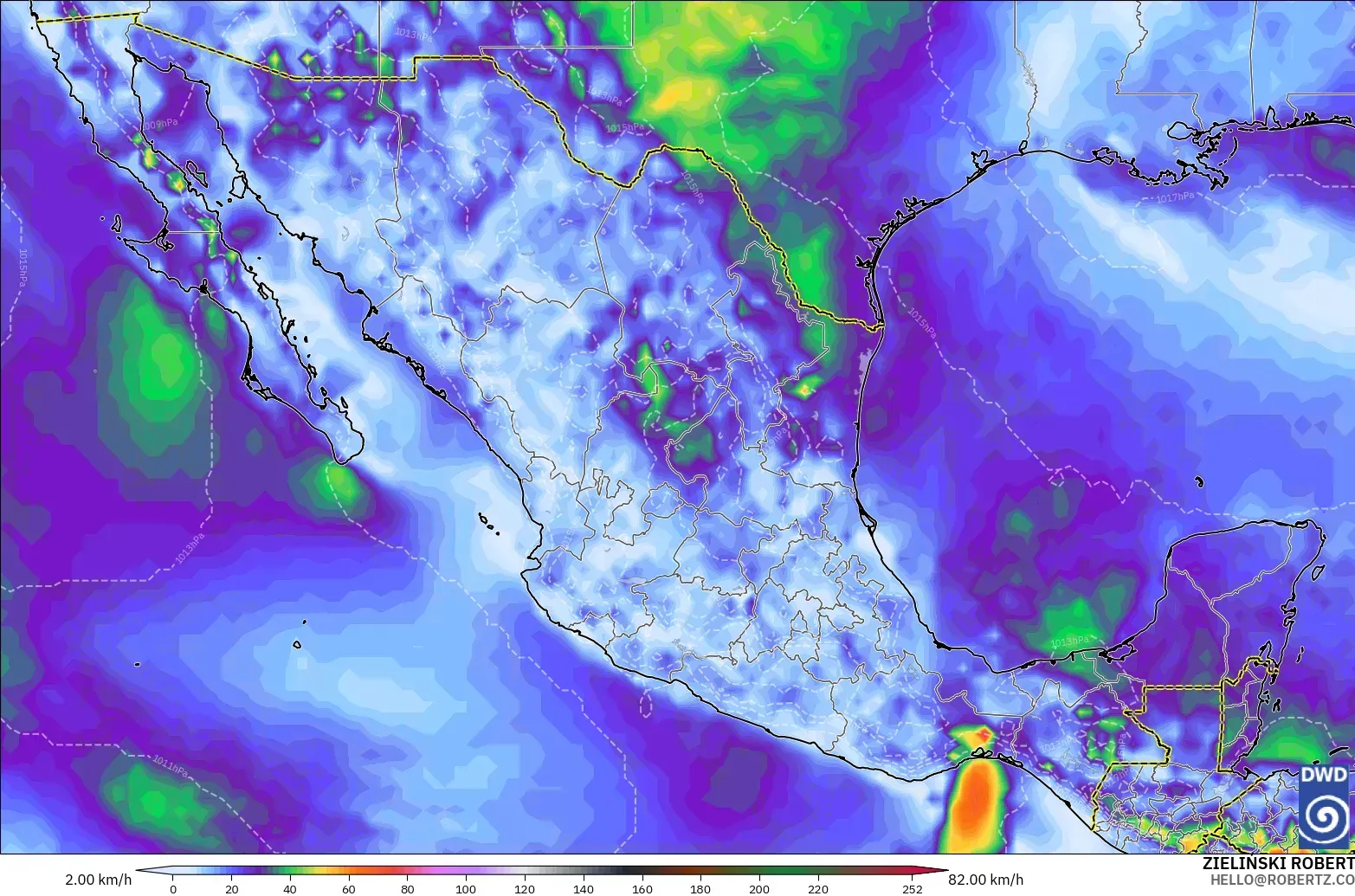 ICON model - Mexico, Wind Gusts Peak