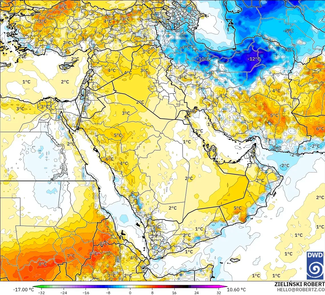 ICON model - Middle East, Temperature at 2m Anomaly