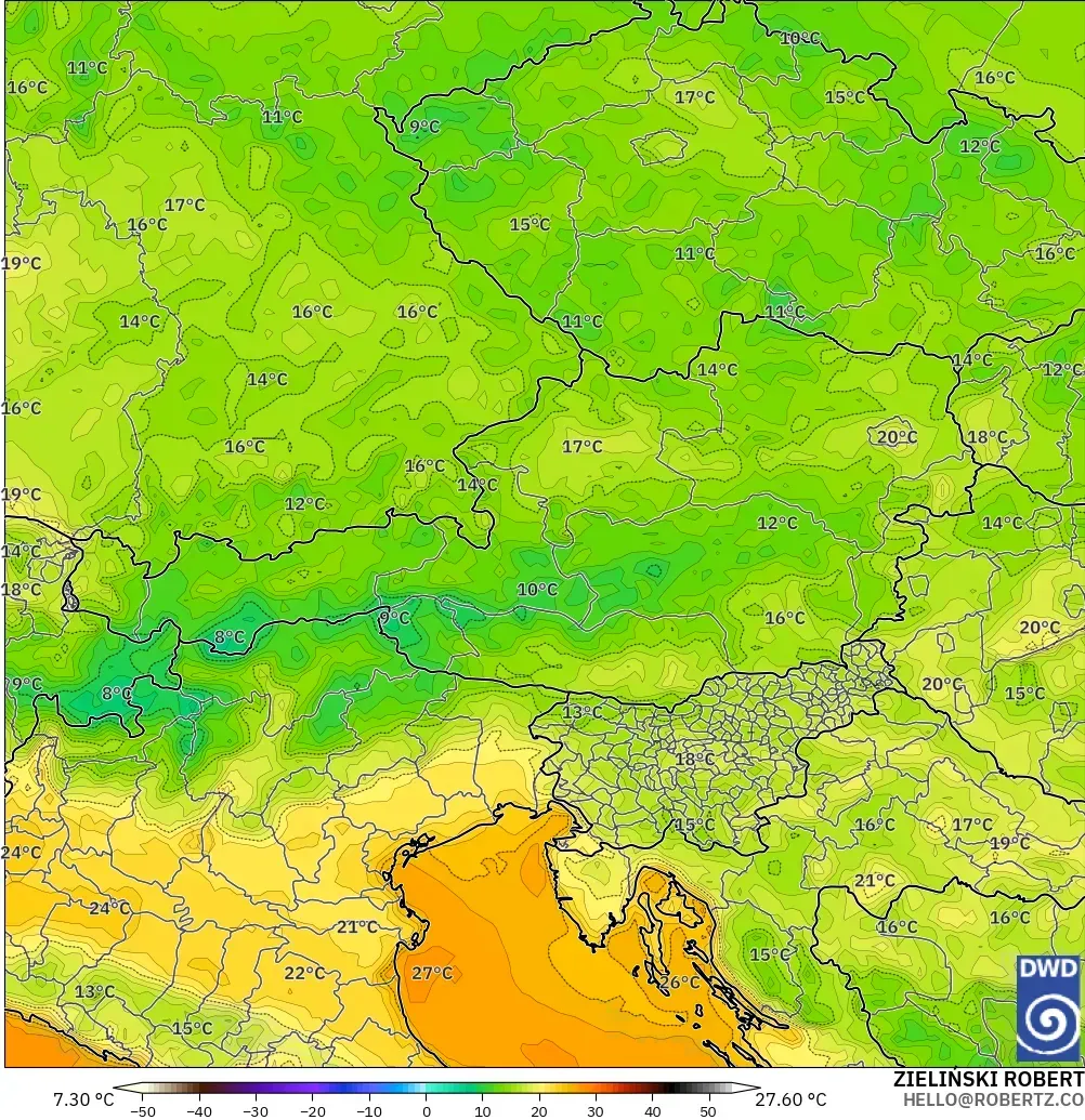 ICON model - Austria, Temperature at 2m