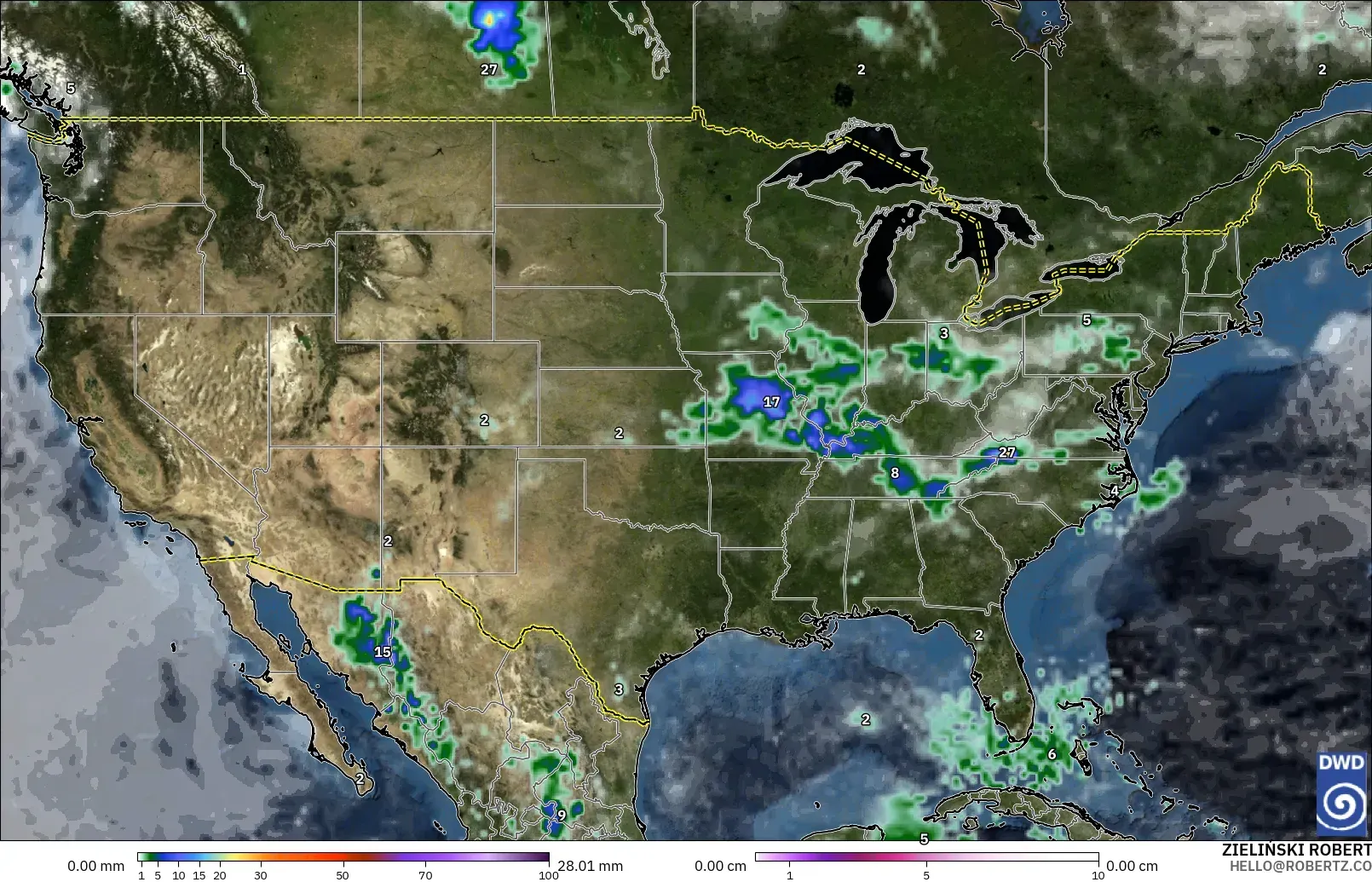 ICON model - United States, Precipitation, Clouds, and Pressure