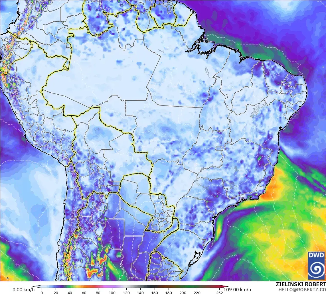ICON model - Brazil, Wind Gusts Peak
